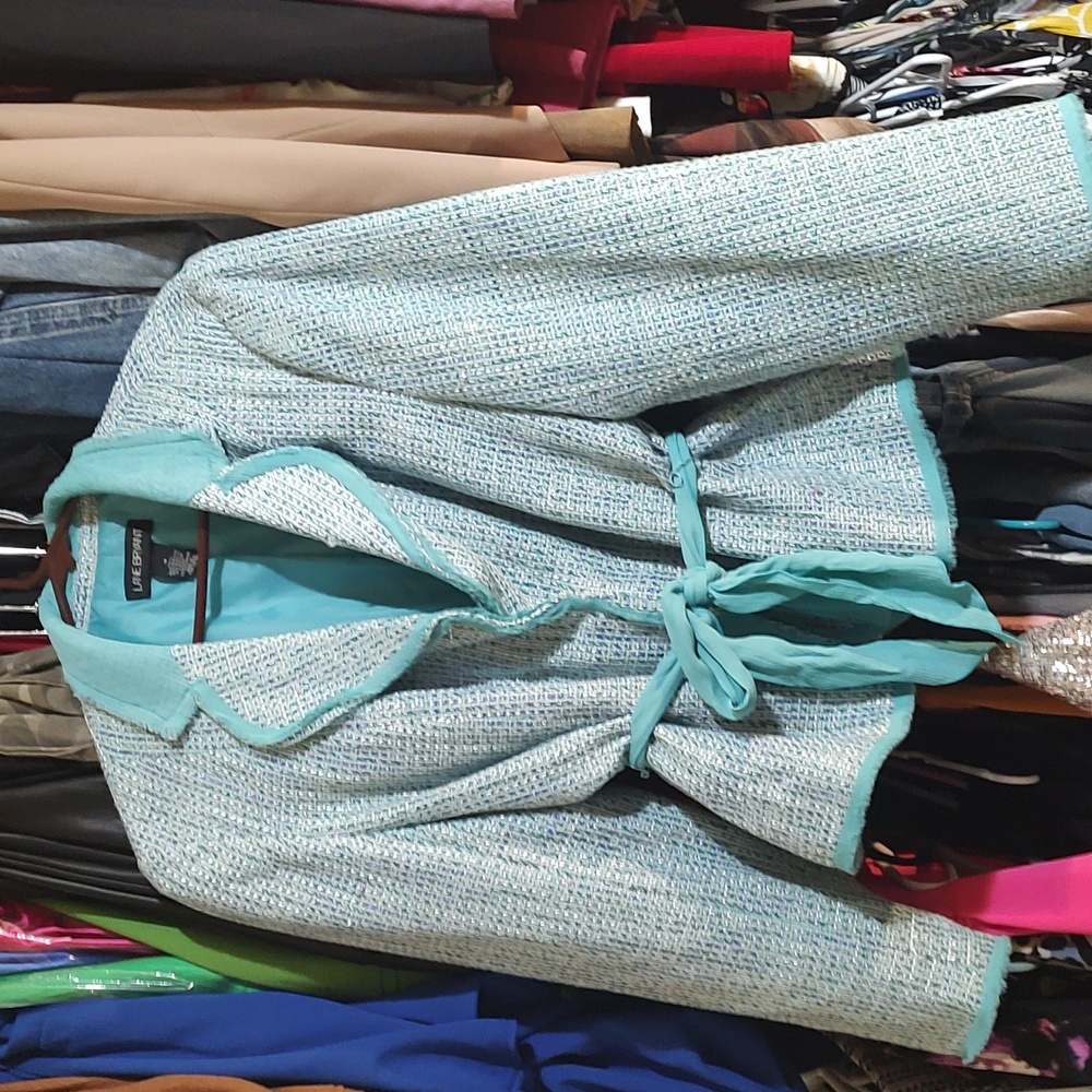 Lane Bryant Light Aqua Tweed Blazer with Belt